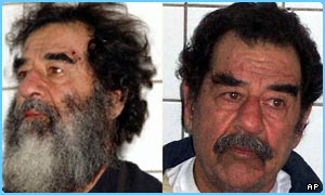 Saddam Hussein after he was captured (left), and then shaved of his beard
