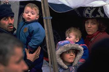 A refugee family, fleeing war in the Yugoslav province of Kosovo.