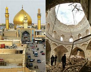 Sacrilege in Samarra: The shrine’s golden dome (left) was destroyed