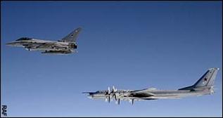 RAF jet shadows a Russian bomber heading towards British airspace