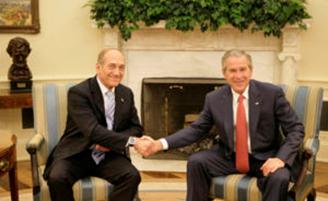 Ehud Olmert and George W. Bush