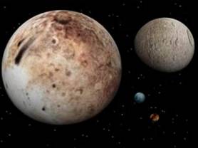 The recently demoted Dwarf-Planet Pluto and it's three moons Charon, Nix and Hydra