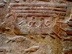 Relief from Assyrian capital of Dur Sharrukin, showing transport of Lebanese cedar (8th century BC)