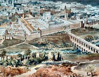 Harold Wiles' painting of the Second Temple from the Mount of Olives