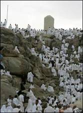 Pilgrims climb Mount Arafat as the culmination of their pilgrimage to Mecca